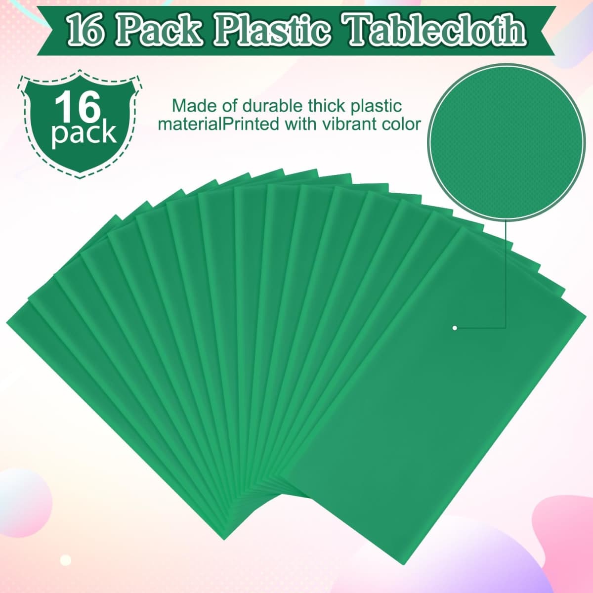 16 Pack Green Plastic Tablecloth for Rectangle Tables, Premium Decorative Green Disposable Table Cloths for Parties, Rectangle Party Table Cover for Birthday Anniversary Graduation Picnic, 54x108 Inch thumbnail 4