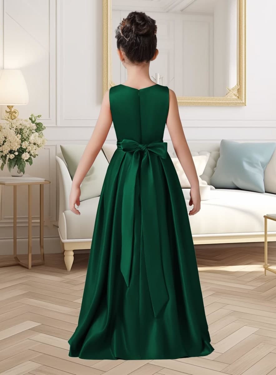 dideyttawl Satin Hi-Lo Formal Dress for Girls 4-16 Sleeveless A Line Quinceanera Dresses Flower Girl Dresses for Wedding, Dark Green, 8 thumbnail 3