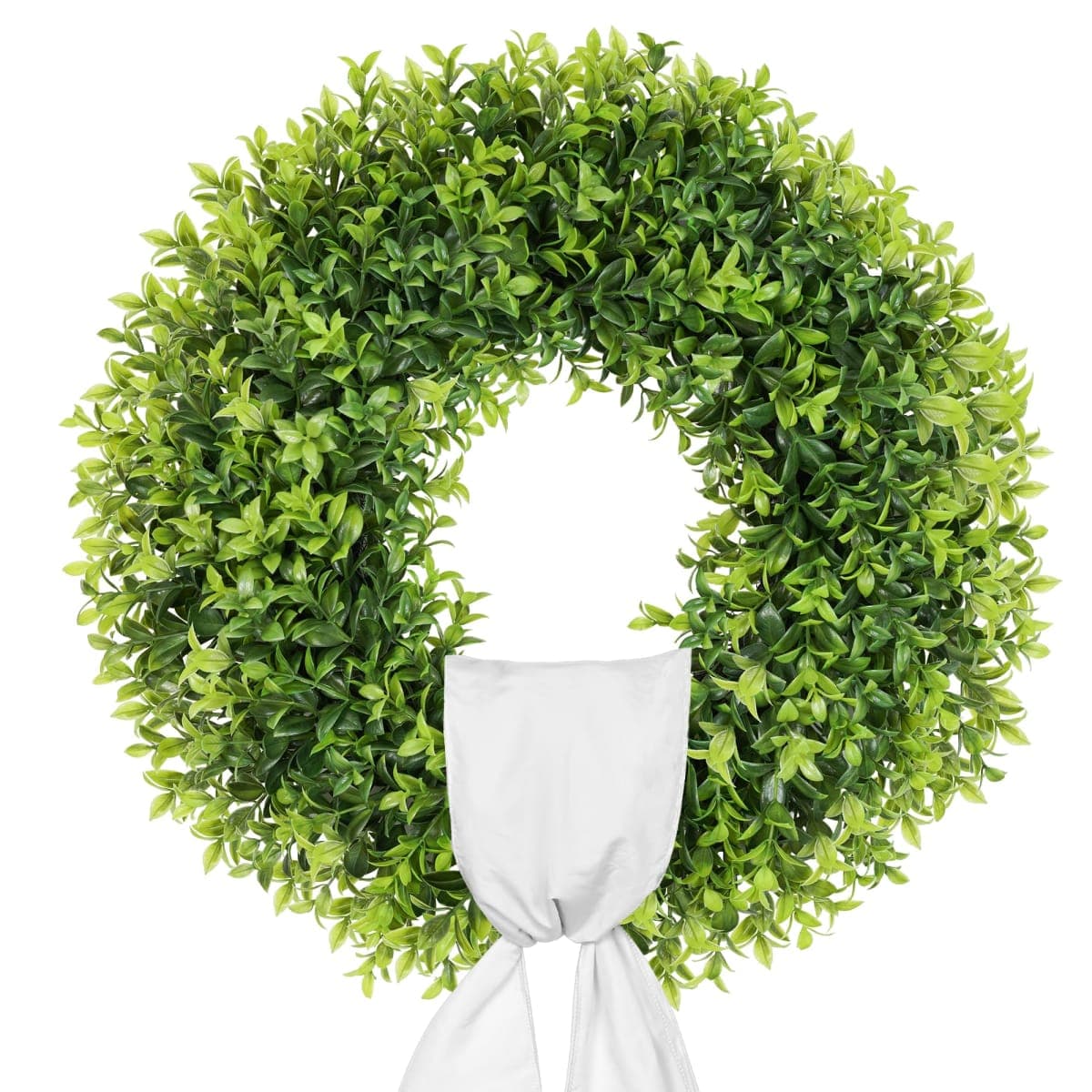 petalyn 22 Inch Artificial Boxwood Wreaths for Front Door, Spring Summer Door Wreath with Sash, Green Wreath Weatherproof for Wall Window Porch Farmhouse Wedding Decor All Year Round Indoor Outdoor — image 1