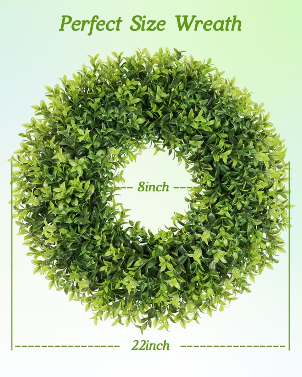 petalyn 22 Inch Artificial Boxwood Wreaths for Front Door, Spring Summer Door Wreath with Sash, Green Wreath Weatherproof for Wall Window Porch Farmhouse Wedding Decor All Year Round Indoor Outdoor thumbnail 2