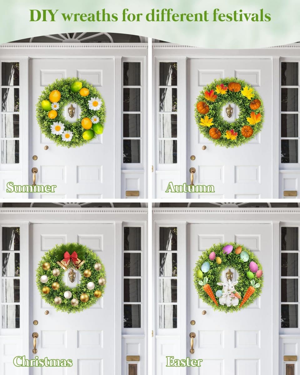 petalyn 22 Inch Artificial Boxwood Wreaths for Front Door, Spring Summer Door Wreath with Sash, Green Wreath Weatherproof for Wall Window Porch Farmhouse Wedding Decor All Year Round Indoor Outdoor thumbnail 4
