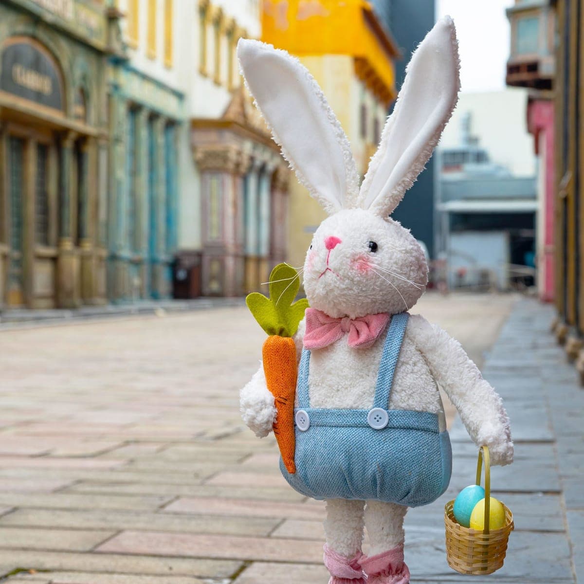 unanscre Standing Easter Bunny Gnome Plush Decoration - 20’’-30’’Large Rabbit Gnome Stuffed w/Retractable Spring Leg Handmade Hold Easter Eggs Basket & Carrot Doll for Home Ornament Farmhouse Decor thumbnail 4