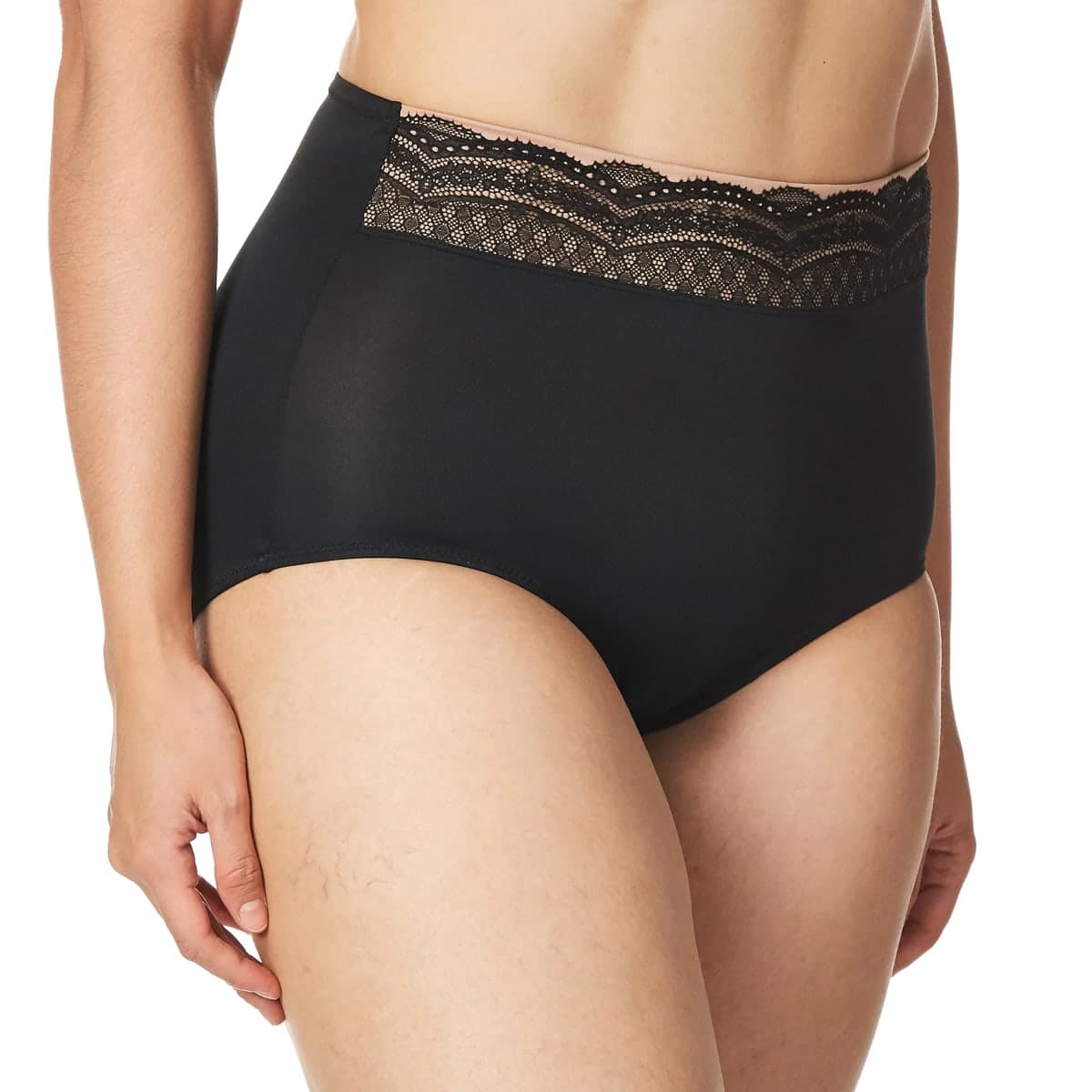 Warner's Women's No Pinching No Problems Dig-Free Comfort Waist with Lace Microfiber Brief Rs7401p, Rich Black, X-Large thumbnail 2