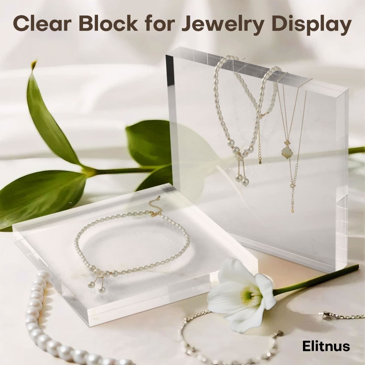 Elitnus Clear Acrylic Display Block – Solid Polished Plexiglass Riser for Jewelry, Figurines, Retail Showcase & Home Decor – Sturdy Acrylic Cube Stand (8" x 8" x 1") thumbnail 5