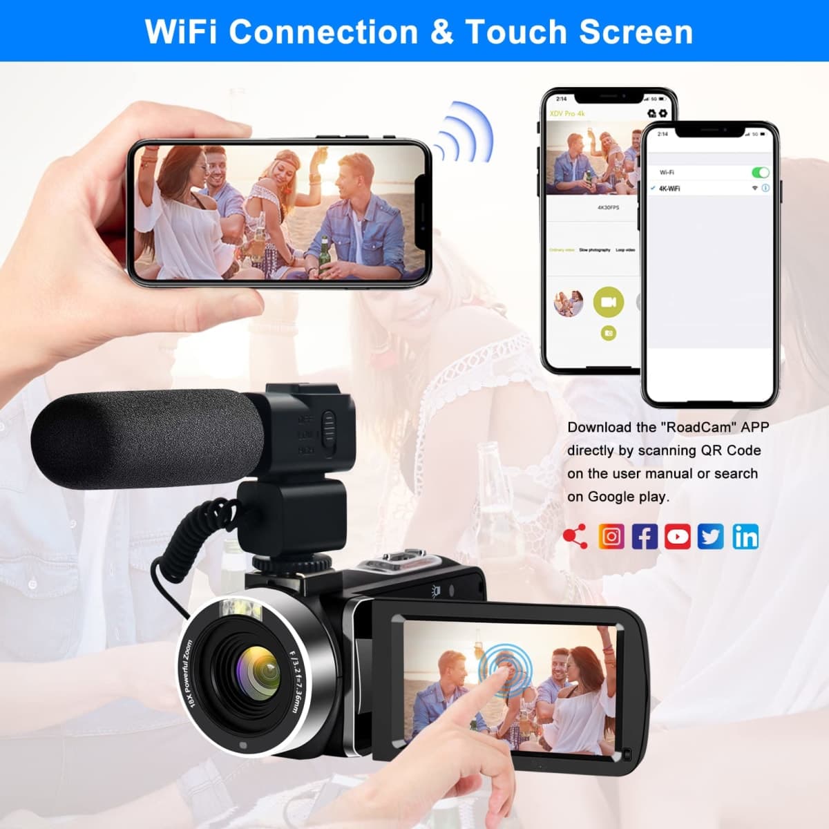4K Video Camera, Lovpo Camcorder 48MP Ultra HD Night Vision WiFi Vlogging Camera for YouTube 18X Zoom 3.0" Touch Screen Digital Camera with Microphone, Stabilizer, Lens Hood, Remote, 2 Batteries thumbnail 3
