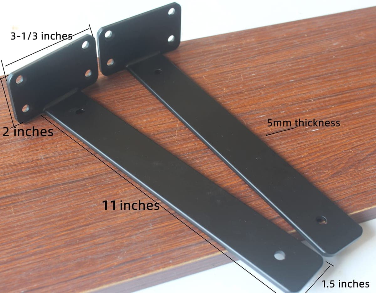 4 Pack - 11 inch Black Hidden L Shelf Bracket (1/5 Inch Thicked) Iron Shelf Brackets, Metal Shelf Bracket, Industrial Shelf Bracket, Modern Shelf Bracket, Metal L Brackets for Shelves Support thumbnail 2