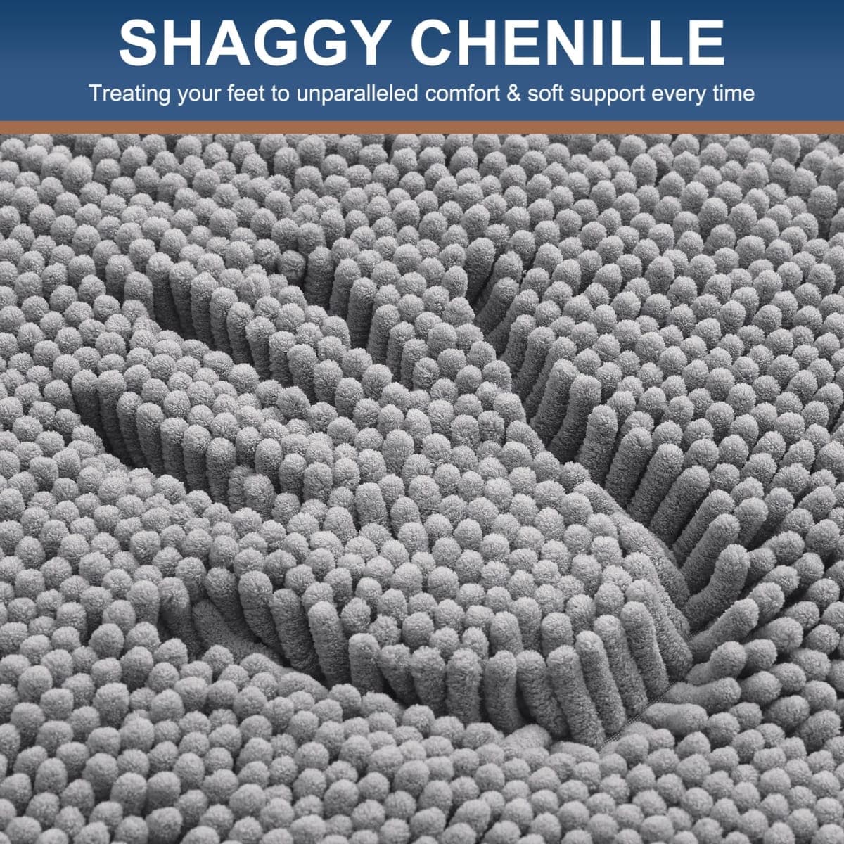 Smiry Luxury Chenille Bathroom Rugs 40x24, Extra Soft and Absorbent Shaggy Bath Mat, Machine Washable, Non-Slip Plush Carpet Runner for Tub, Shower, and Floor, Home Decor Accessories, Grey thumbnail 3