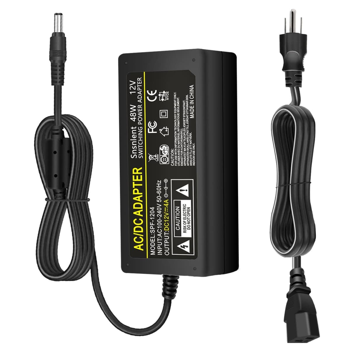 Snsnlent 12V 4A Power Adapter Supply 100-240V AC to DC 12V 4A Power Suppy 12 Volts 4A 48W AC DC Table Top Adapter with 5.5x2.5mm DC Plug for LED Device — image 1