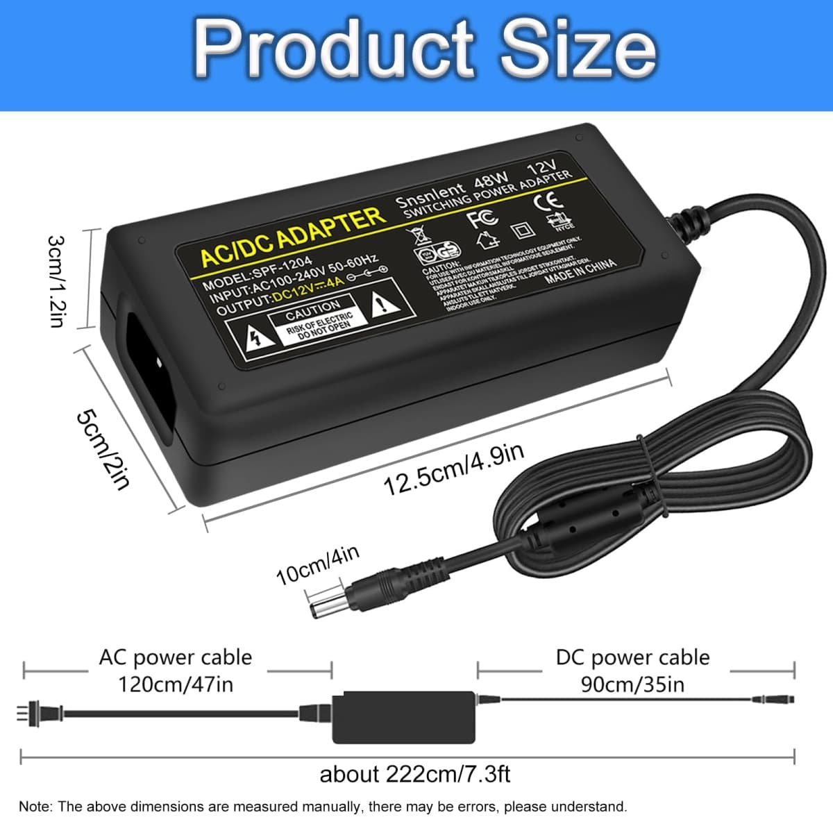 Snsnlent 12V 4A Power Adapter Supply 100-240V AC to DC 12V 4A Power Suppy 12 Volts 4A 48W AC DC Table Top Adapter with 5.5x2.5mm DC Plug for LED Device thumbnail 2