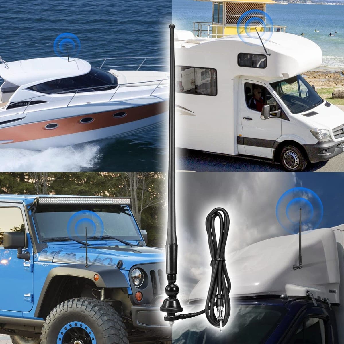 Eightwood Marine Boat Radio Antenna 16 Inch Rubber Duck Flexible Mast FM AM Stereo Antennae for Boat Car RV Motorhome ATV UTV Tractor Motorcycle Yacht thumbnail 2