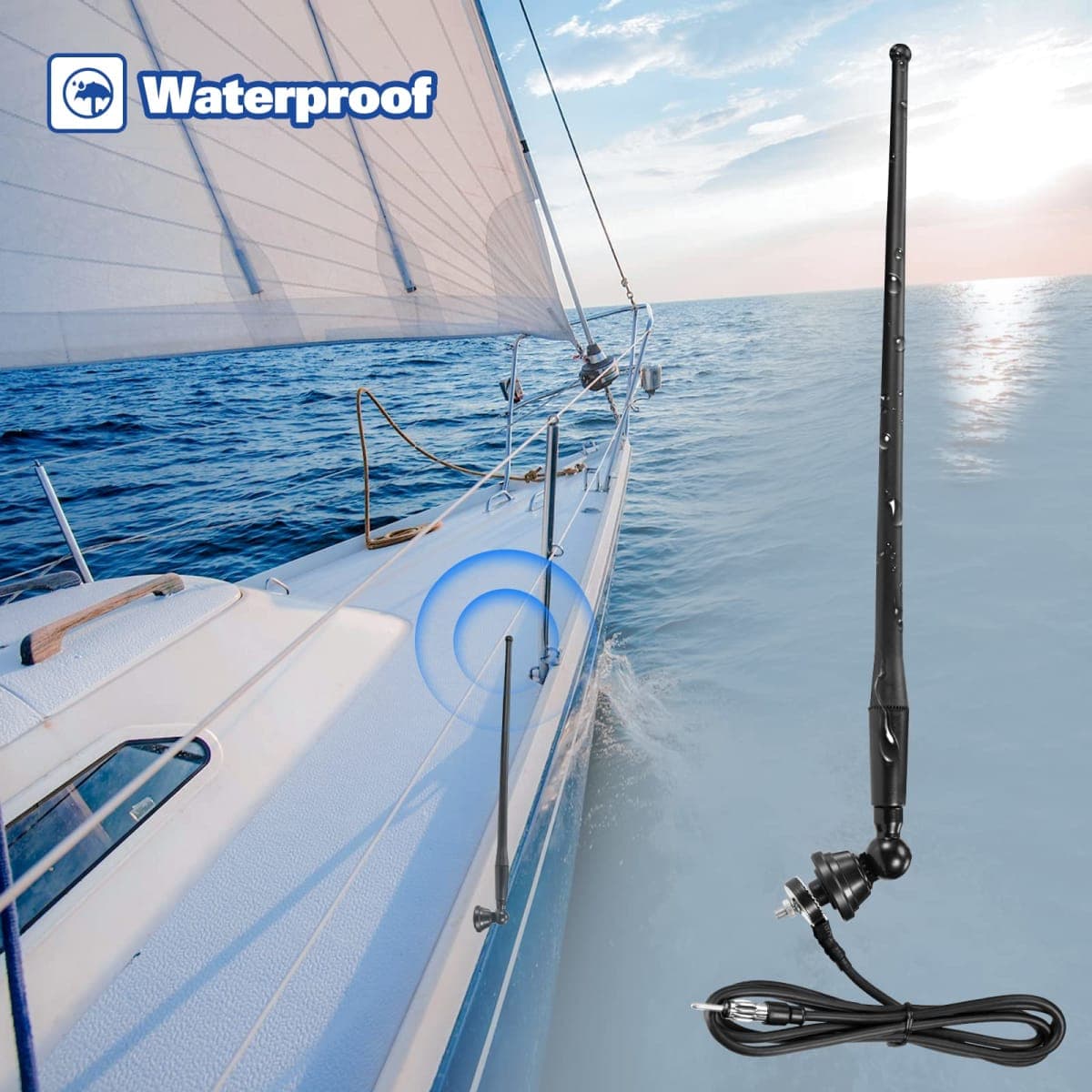 Eightwood Marine Boat Radio Antenna 16 Inch Rubber Duck Flexible Mast FM AM Stereo Antennae for Boat Car RV Motorhome ATV UTV Tractor Motorcycle Yacht thumbnail 5