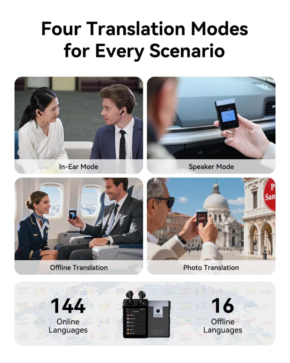 Wooask A9 AI Translator Earbuds, for Global Business Travel & Off-Grid Exploration, Instant Offline/Camera Translation, Unlock 4G Calls & Hotspot with a SIM No Phone Needed (Black, 4G+WiFi Version) thumbnail 5