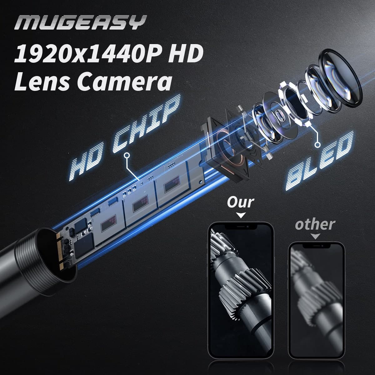 Endoscope Camera with Light - Borescope Inspection Snake Camera, 1920P HD Bore Scope with 8 Lights, IP67 Waterproof 16.4FT Semi-Rigid Cord for Pipe Inspection, 7.9mm Industrial Endoscope for iPhone thumbnail 2