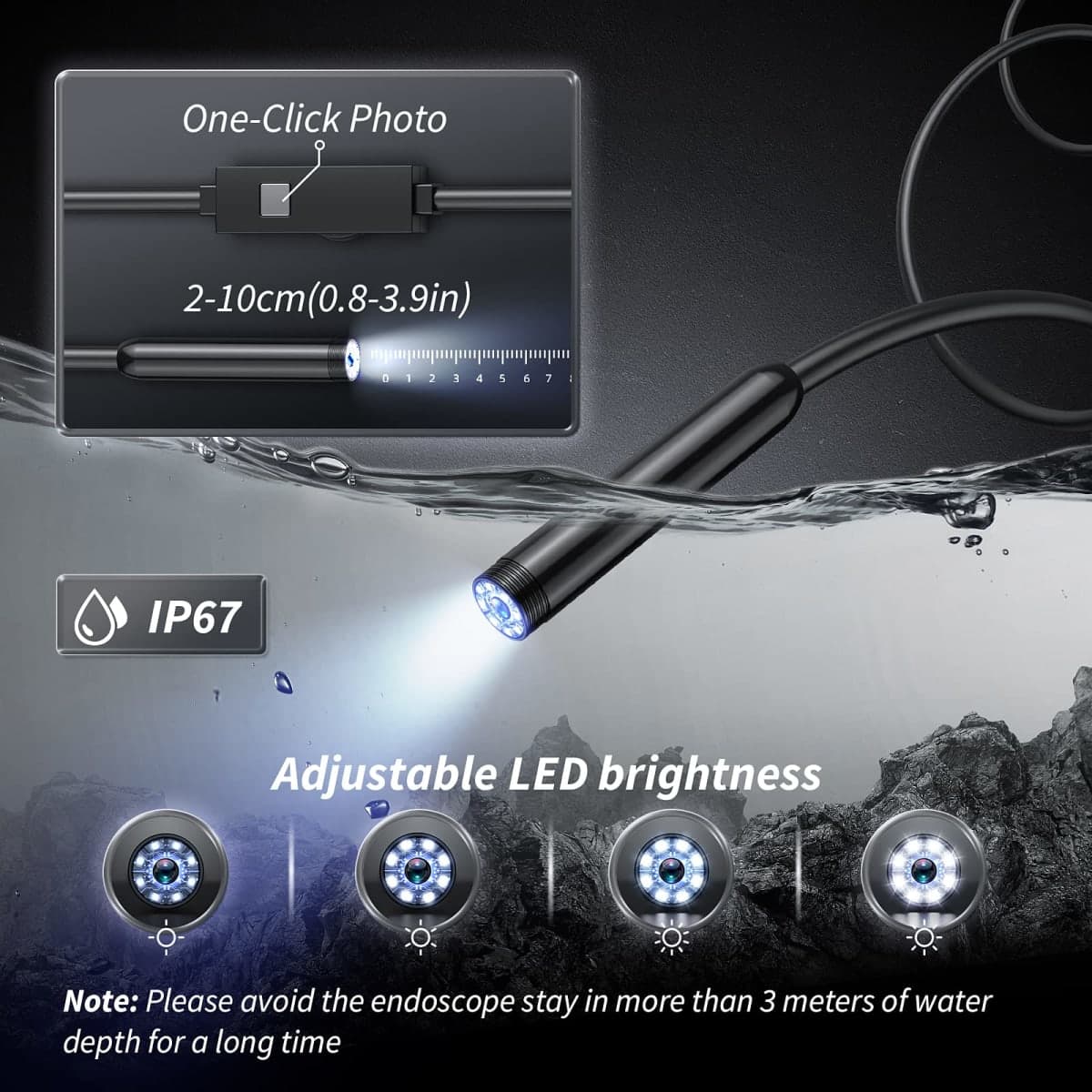 Endoscope Camera with Light - Borescope Inspection Snake Camera, 1920P HD Bore Scope with 8 Lights, IP67 Waterproof 16.4FT Semi-Rigid Cord for Pipe Inspection, 7.9mm Industrial Endoscope for iPhone thumbnail 4