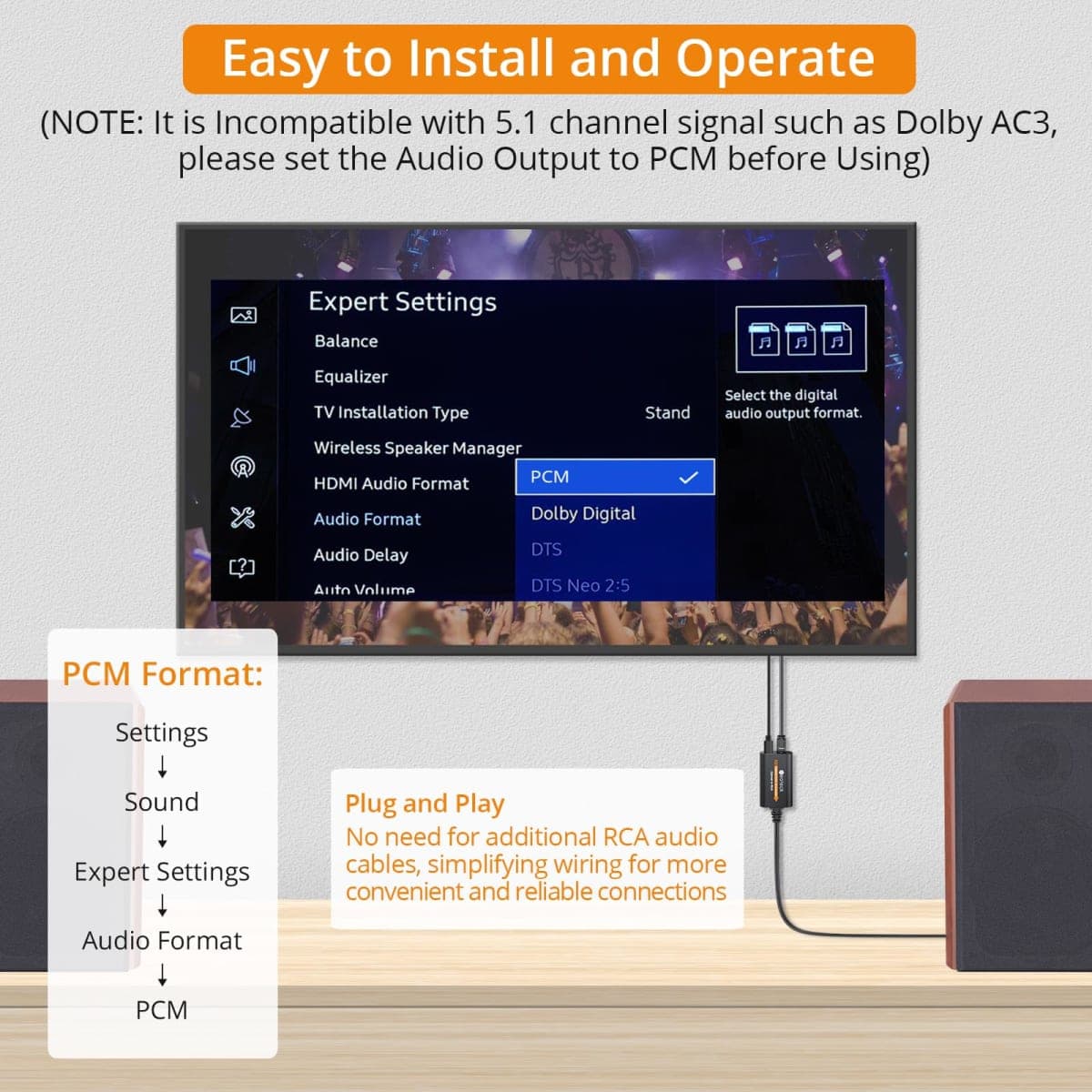 Neoteck 192kHz DAC Converter 5.9ft/1.8m Optical to RCA Cable SPDIF to RCA Digital to Analog Converter with Built-in Audio Amplifier Chipset for HDTVs Set-Top Boxes DVD/Blu-Ray Players-Male Output thumbnail 5