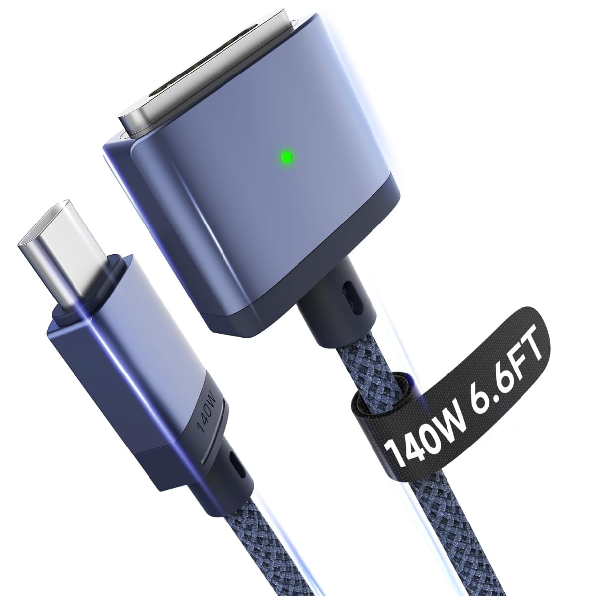 Hugener Magnetic 3 Cable USB-C 6.6FT for M4/M3 MacBook Air Pro Charger, 140W Magnetic Safe 3 Cable for MacBook Air (13"/15" 2025/2024/2023/2022), Pro (16"/14" 2024/2023/2021), Blue — image 1