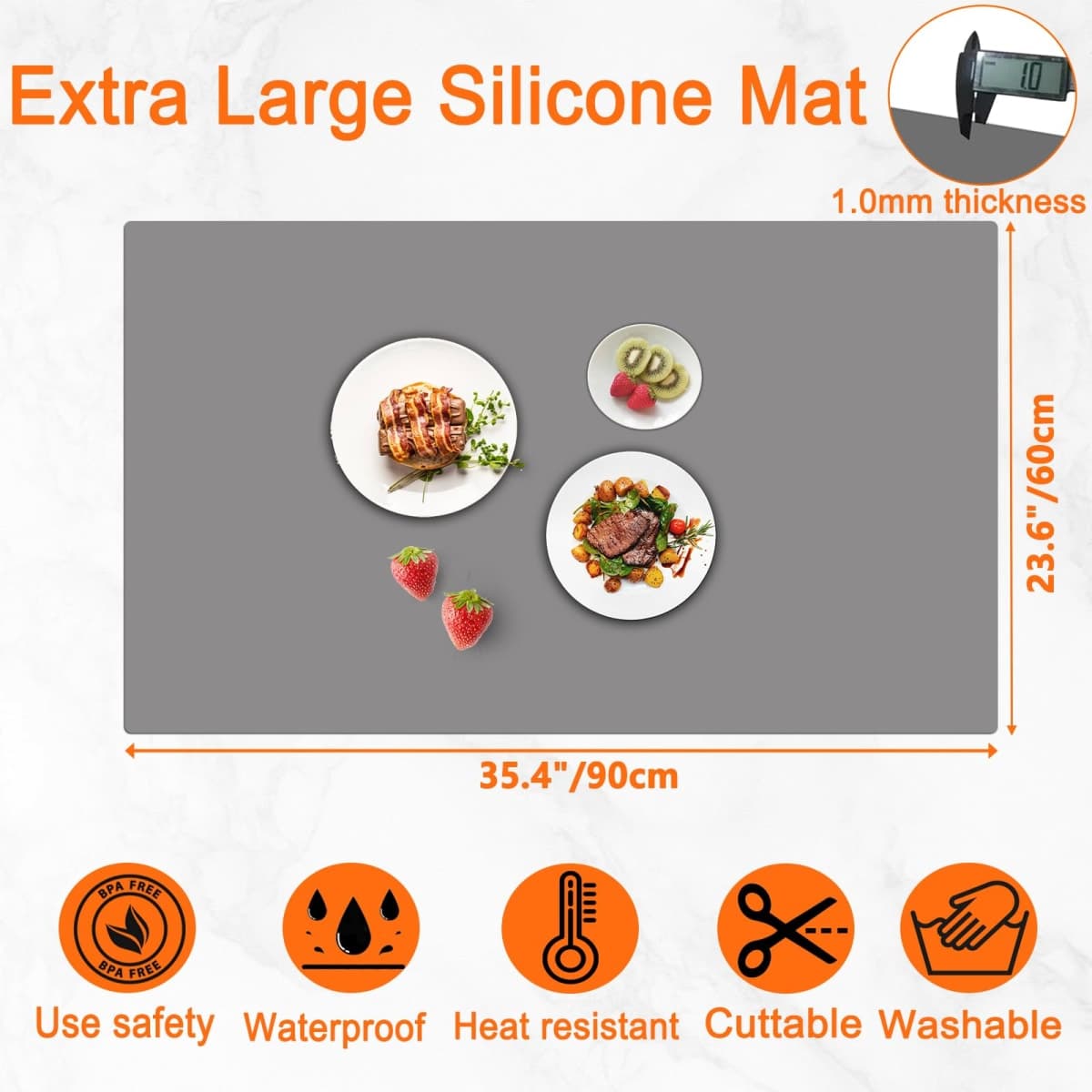 35.4''x23.6''(90cmx60cm) Extra Large Silicone Mat for Kitchen Counter, Heat Resistant Countertop Protector, Non-Slip Waterproof Kitchen Island Mat, Easy to Clean, Semitransparent thumbnail 2