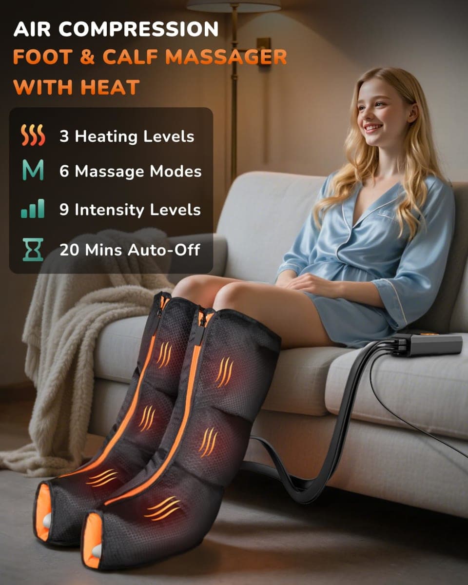 JZBRAIN Leg Massager with Heat and Compression : Foot and Calf Massager for Circulation and Pain Relief, Sequential Compression Boots with 6 Modes, 9 Intensity, 3 Heat thumbnail 2