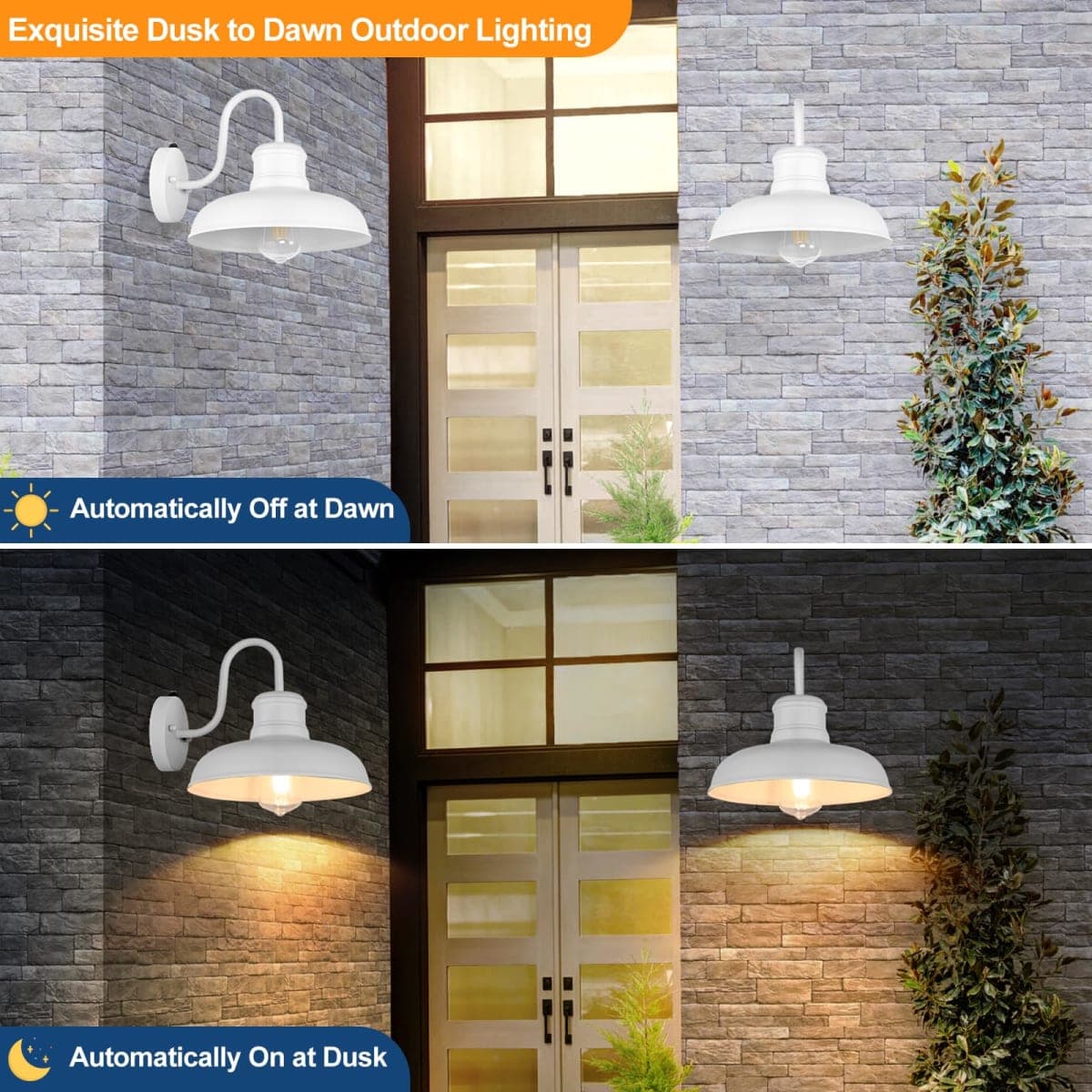 TOBUSA 2-Pack Dusk to Dawn Outdoor Wall Lights, Waterproof Farmhouse Gooseneck Barn Lights, 11.5'' White Outside Wall Sconces for House, Porch, Garage thumbnail 2