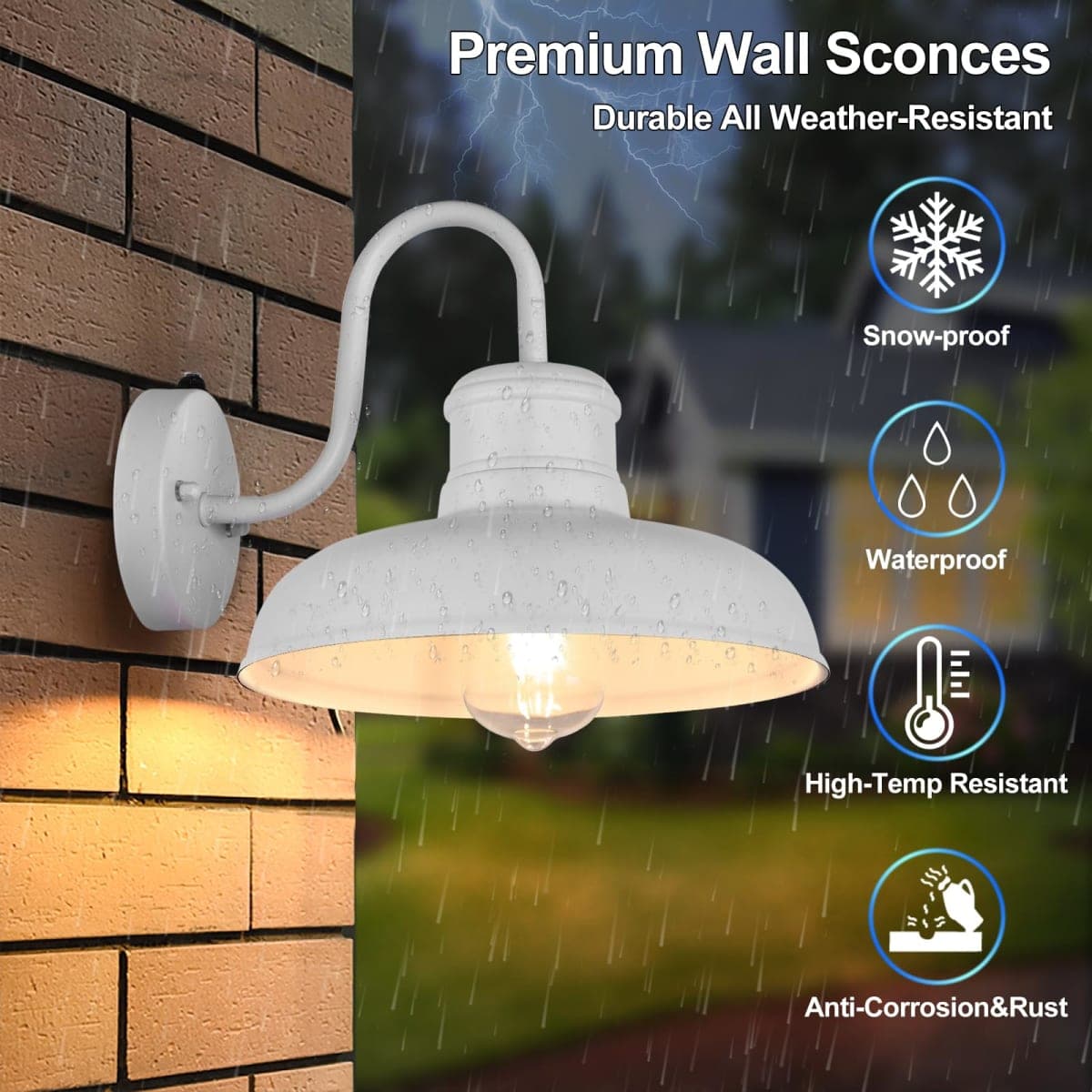 TOBUSA 2-Pack Dusk to Dawn Outdoor Wall Lights, Waterproof Farmhouse Gooseneck Barn Lights, 11.5'' White Outside Wall Sconces for House, Porch, Garage thumbnail 4