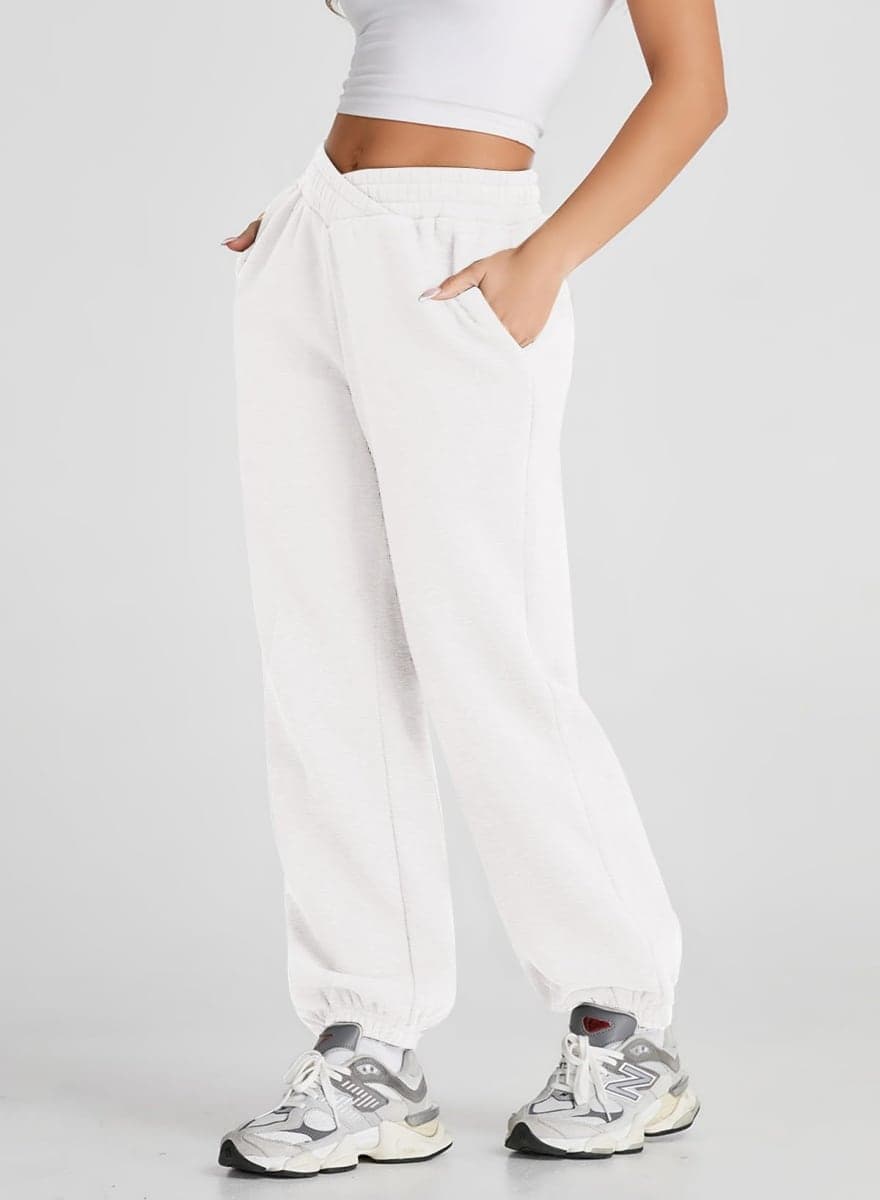 Herseas Women's V Crossover Waist Sweatpants Baggy Y2K Jogger Pants Wide Leg Fleeced Lounge Pants, White, Small thumbnail 2