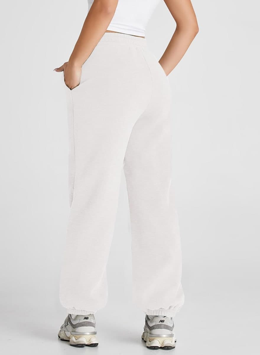 Herseas Women's V Crossover Waist Sweatpants Baggy Y2K Jogger Pants Wide Leg Fleeced Lounge Pants, White, Small thumbnail 3