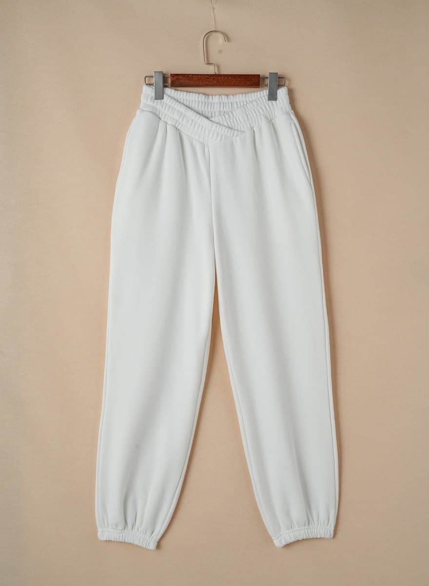 Herseas Women's V Crossover Waist Sweatpants Baggy Y2K Jogger Pants Wide Leg Fleeced Lounge Pants, White, Small thumbnail 4