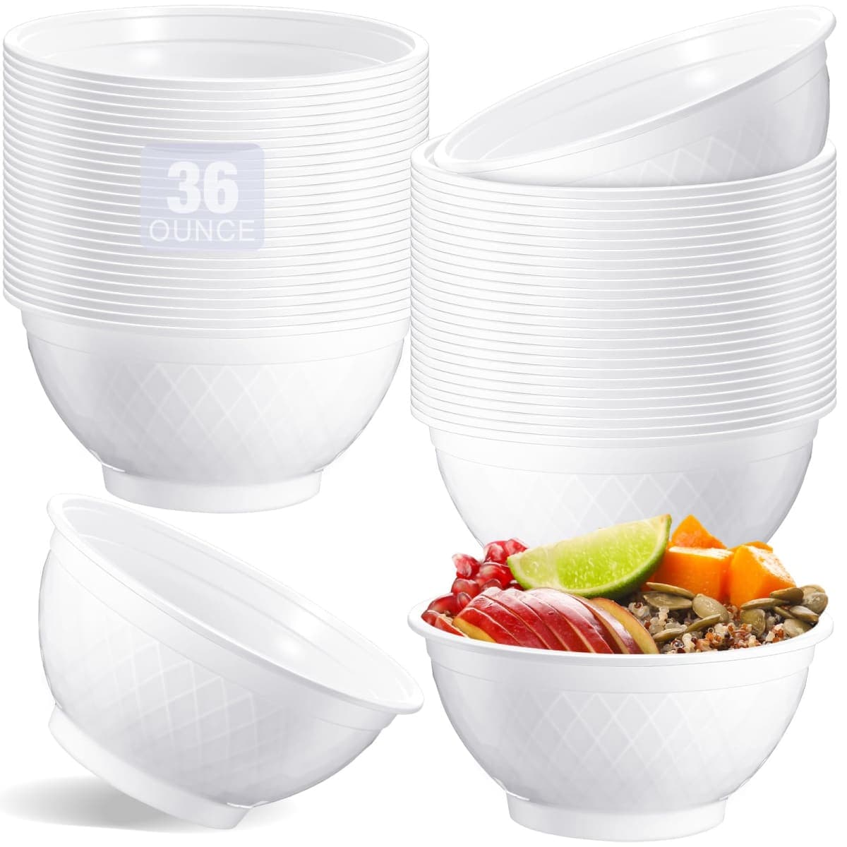 Afarnook 100 Pack 25 oz White Disposable Plastic Bowls Soccer Texture Plastic Salad Bowls Large Stackable Serving Soup Microwave Safe Dinnerware for Birthdays, Weddings, Parties, Festivals(soccer 1) — image 1