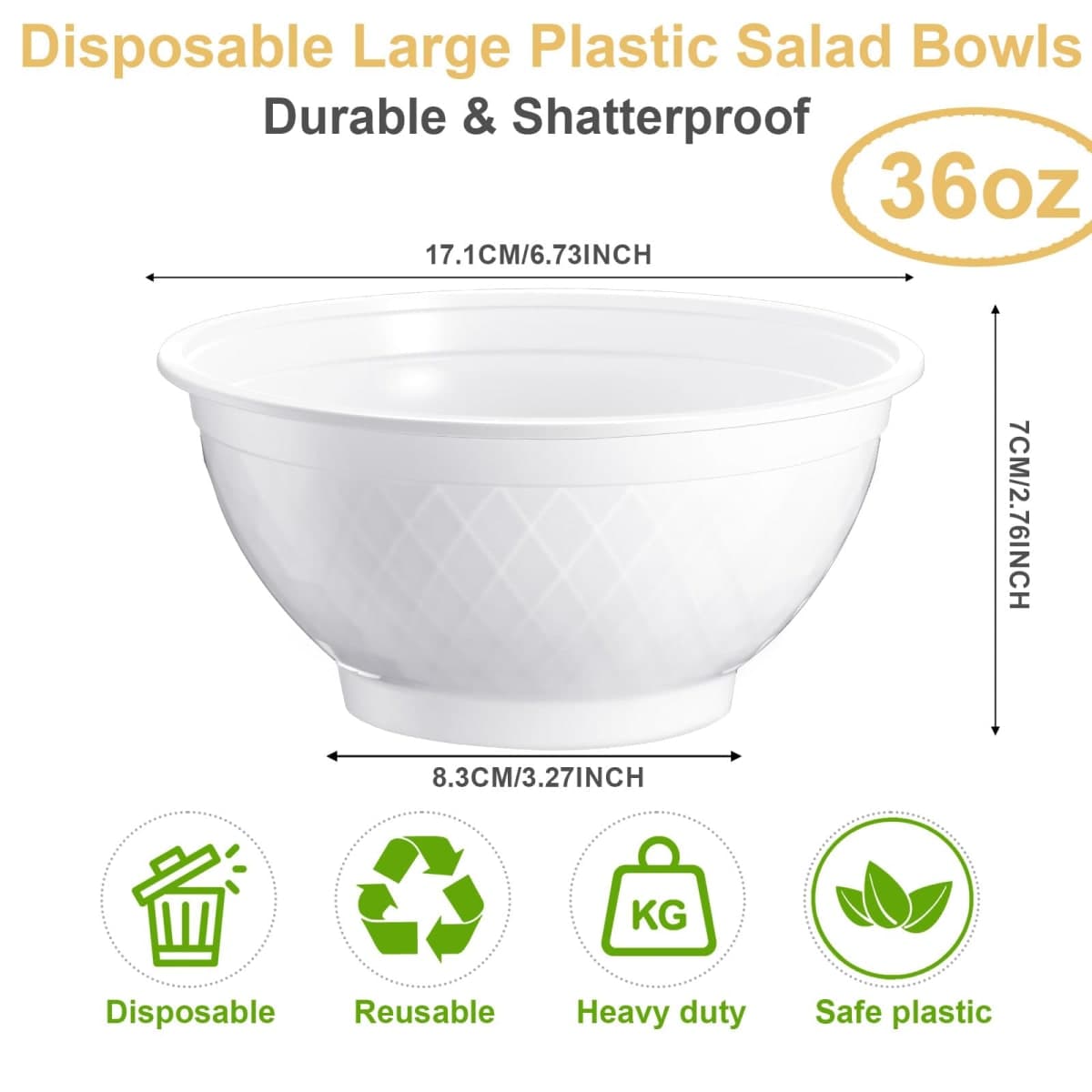 Afarnook 100 Pack 25 oz White Disposable Plastic Bowls Soccer Texture Plastic Salad Bowls Large Stackable Serving Soup Microwave Safe Dinnerware for Birthdays, Weddings, Parties, Festivals(soccer 1) thumbnail 2