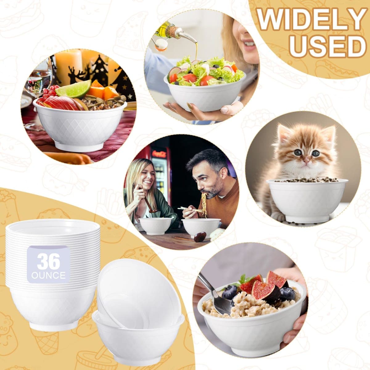 Afarnook 100 Pack 25 oz White Disposable Plastic Bowls Soccer Texture Plastic Salad Bowls Large Stackable Serving Soup Microwave Safe Dinnerware for Birthdays, Weddings, Parties, Festivals(soccer 1) thumbnail 4