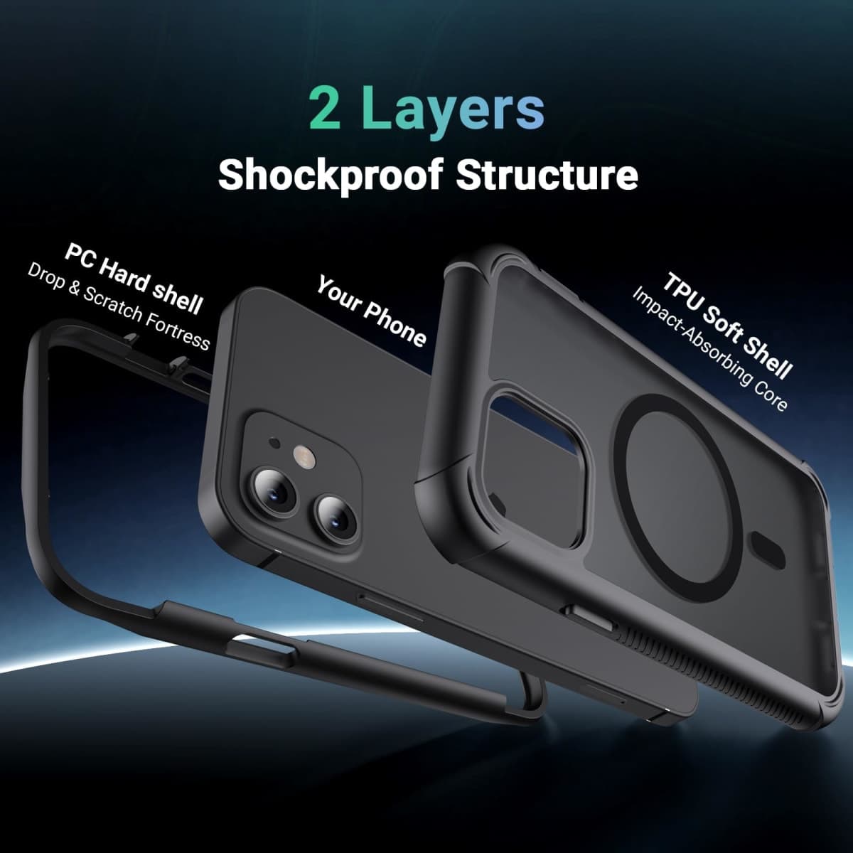 jaroco for iPhone 12/12 Pro case, [Compatible with MagSafe][Military Grade Drop Protection][Heavy Duty Protection][Non-Slip][Shockproof] with 2-Layer Durable Bumper Phone Case 6.1''-Black thumbnail 2