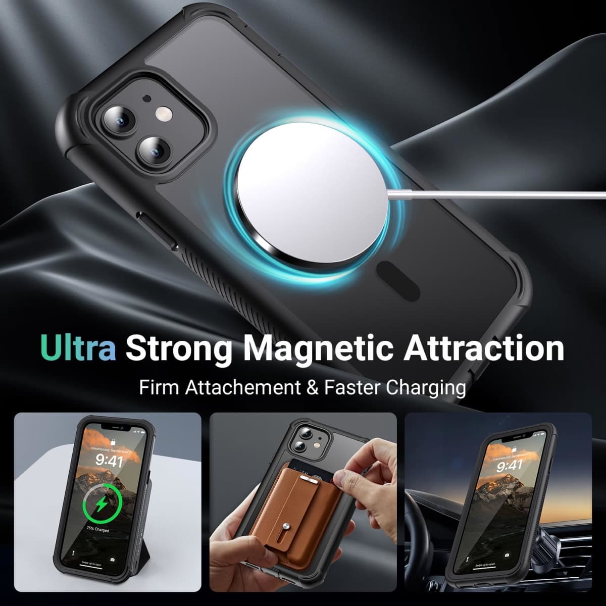 jaroco for iPhone 12/12 Pro case, [Compatible with MagSafe][Military Grade Drop Protection][Heavy Duty Protection][Non-Slip][Shockproof] with 2-Layer Durable Bumper Phone Case 6.1''-Black thumbnail 3
