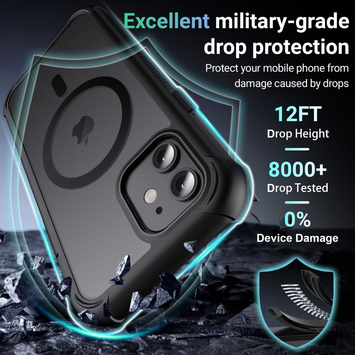 jaroco for iPhone 12/12 Pro case, [Compatible with MagSafe][Military Grade Drop Protection][Heavy Duty Protection][Non-Slip][Shockproof] with 2-Layer Durable Bumper Phone Case 6.1''-Black thumbnail 4