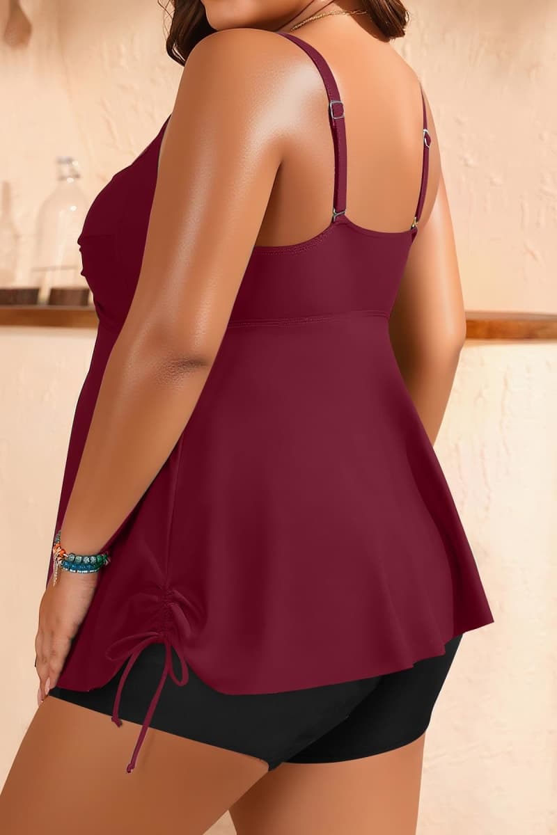 Aqua Eve Women Plus Size Tankini Swimsuit Two Piece Flowy Swimdress Bathing Suits with Shorts Wine Red 14W thumbnail 2