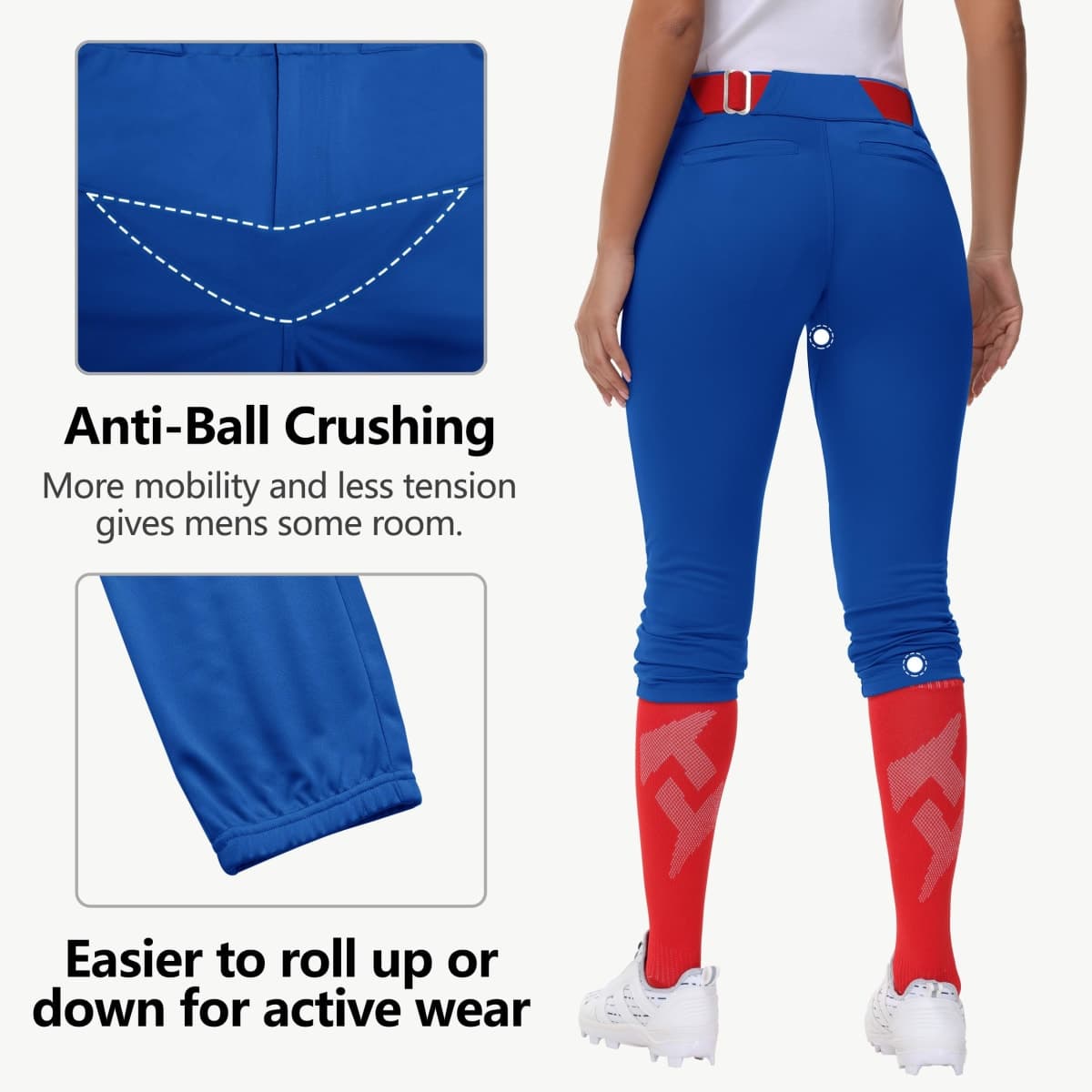 MIVEI Women's Adult Utility Tweeners Softball Pants - Woman Low Rise 3/4 Tapered Leg Track Pants Dual-Layer Knee Youth Girls, Royal Blue, Large thumbnail 3