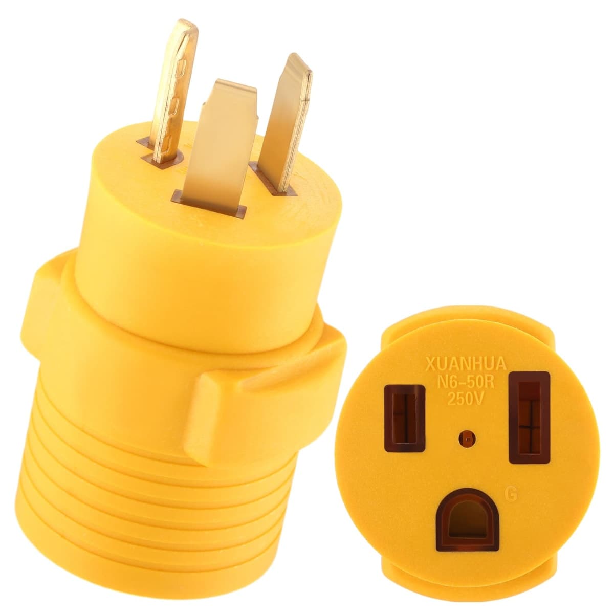 Kanayu NEMA 10-30P to 6-50R Adapter 30 Amp Dryer to 50 Amp Welder Adapter 240V Receptacle 3 Prong to 3 Prong Generator Welder Dryer EV Charger Power Plug, Yellow — image 1