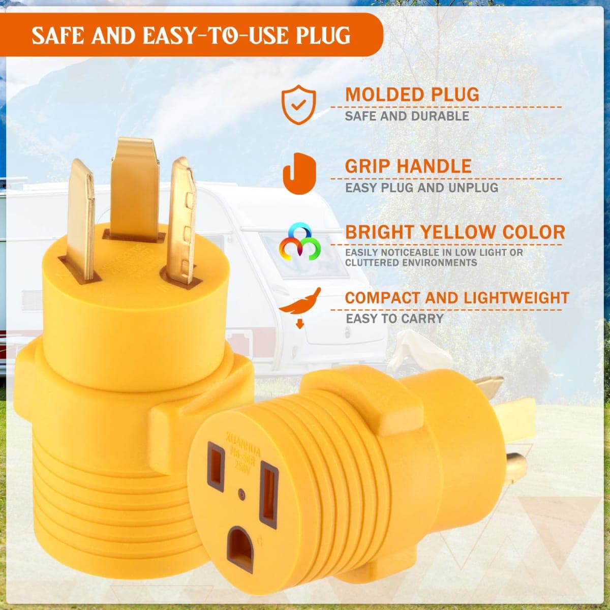 Kanayu NEMA 10-30P to 6-50R Adapter 30 Amp Dryer to 50 Amp Welder Adapter 240V Receptacle 3 Prong to 3 Prong Generator Welder Dryer EV Charger Power Plug, Yellow thumbnail 5
