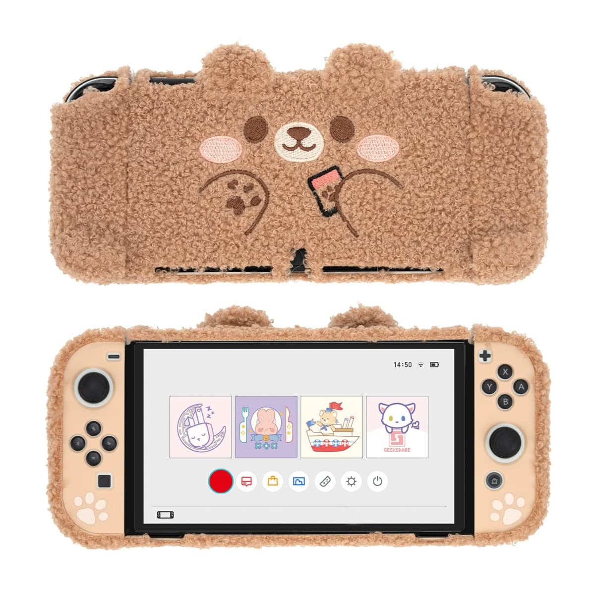 GeekShare Cute Plush Protective Case Cover Compatible with Nintendo Switch OLED Console and Joy Con - Shock-Absorption and Anti-Scratch Skin Case for OLED Switch - Plush Bear — image 1