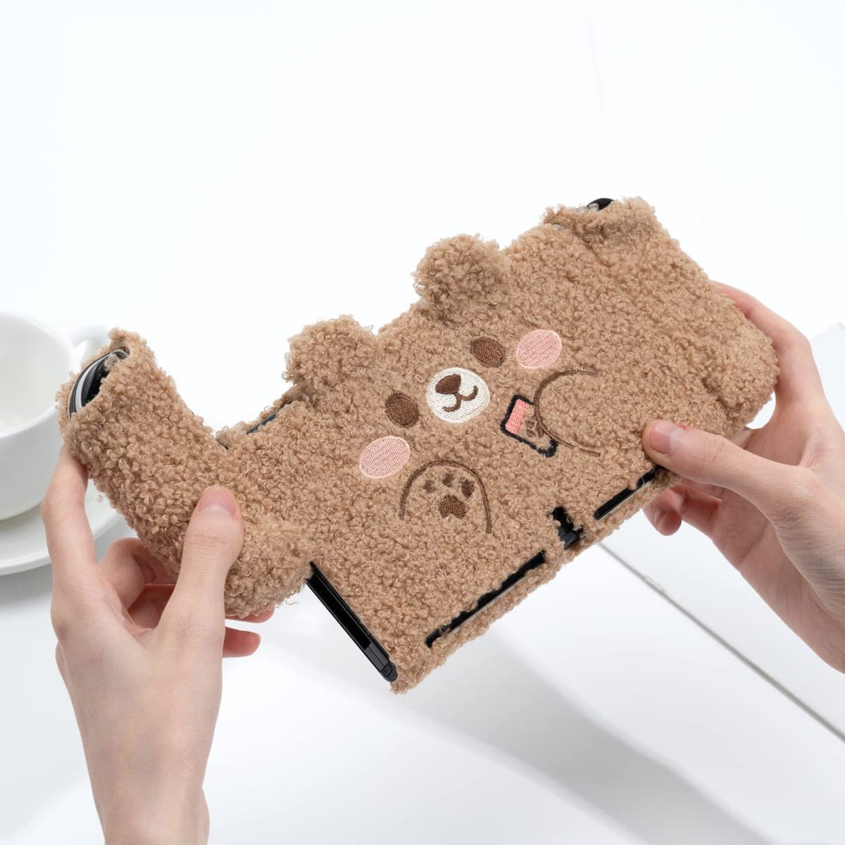 GeekShare Cute Plush Protective Case Cover Compatible with Nintendo Switch OLED Console and Joy Con - Shock-Absorption and Anti-Scratch Skin Case for OLED Switch - Plush Bear thumbnail 5