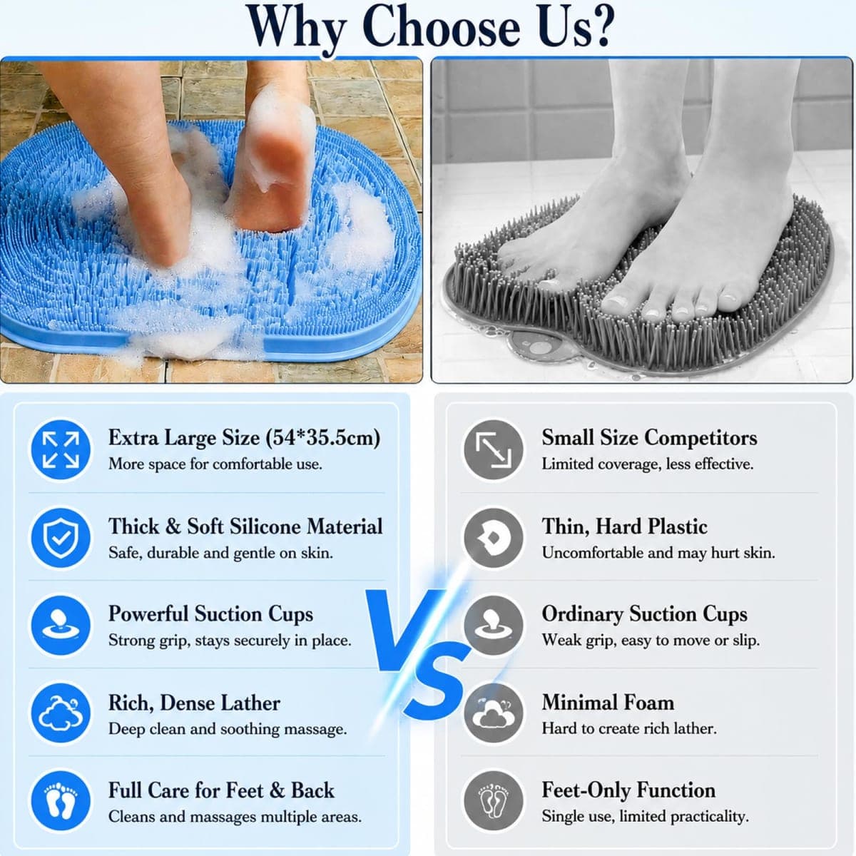 Shower Foot and Back Scrubber Mat - 21.3" Silicone Foot Massager ,Strong Suction Cups Non-Slip, Hands-Free Dead Skin Remover & Exfoliator for Elderly & Pregnant Women, No Bending Required (blue) thumbnail 4