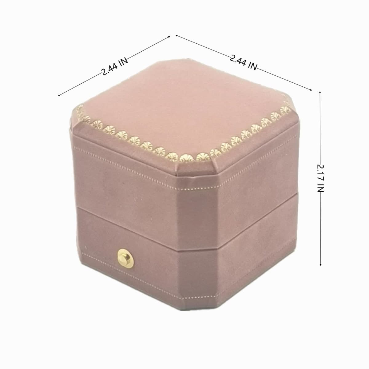 WHSLILR Velvet Wedding Ring Box with Gold Lace - Octagon 3 Slots Engagement Ring Box with Hinged Lid for Proposal Engagement Wedding-PRB003-Pink thumbnail 2