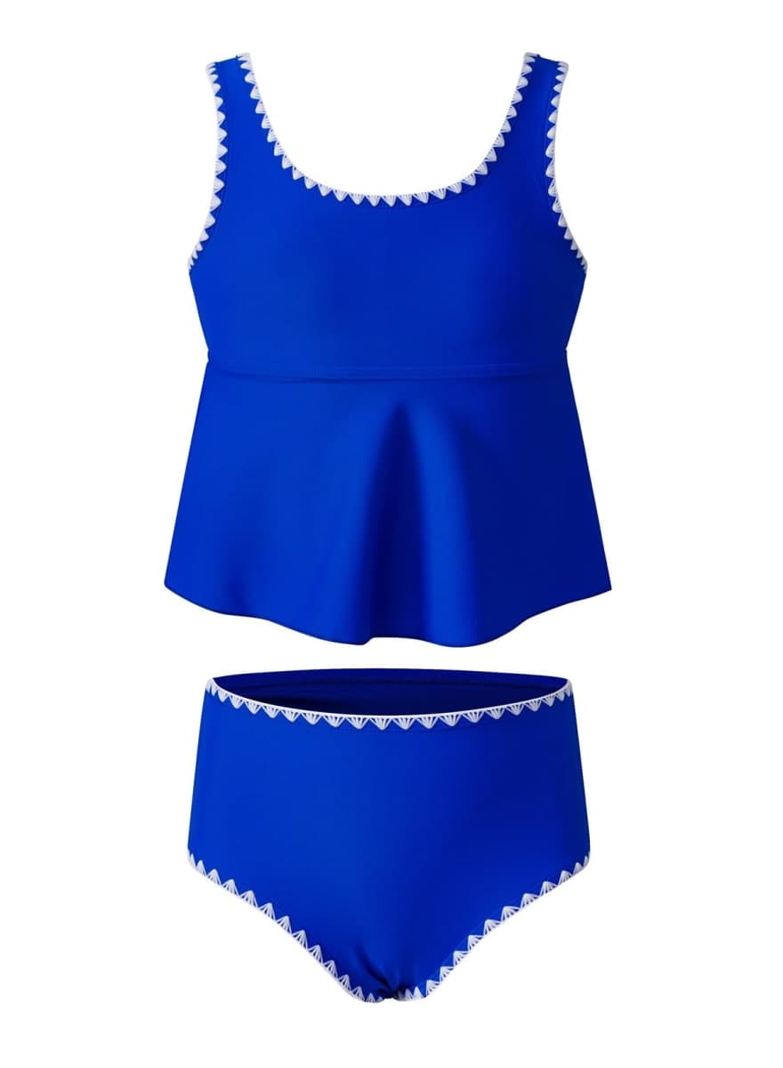 blibean Tween Girls Swimsuits Two Piece Ruffle Tankini Sets Teen Bathing Suits Big Kids Cute Colorblock Swimwear Padded Modest Swimming Suit Traje Baño Niñas Size 14 15 16 Year Old Royal Blue — image 1