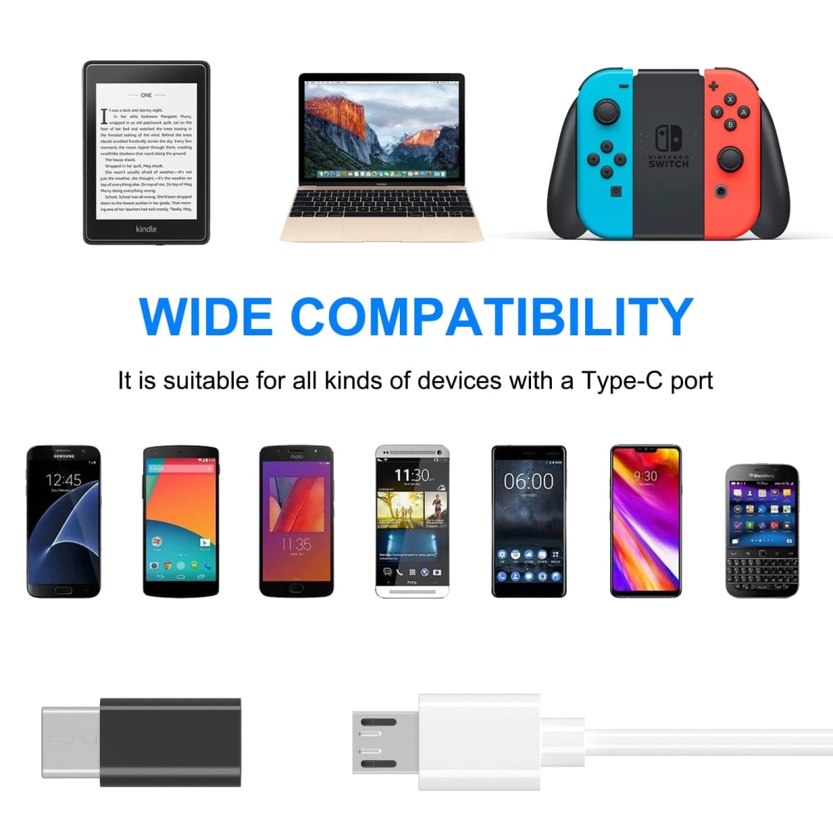 4 Pack Micro USB to USB C Adapter, Micro-USB Female to USB-C Male OTG Adapter Compatible with Samsung Galaxy S10 S9 S8 Plus Note 9 8, MacBook, LG V30 G5 G6, Moto Z2 Play Type-C Phones, Tablets (Black) thumbnail 2