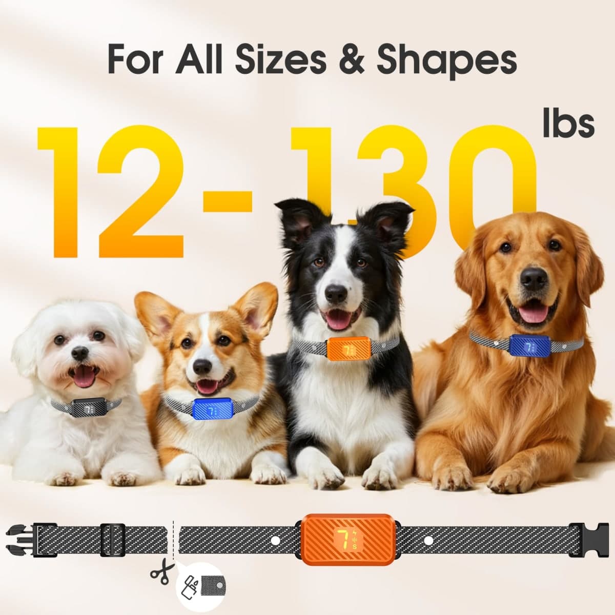 KJKZO Dog Bark Collar for Large Medium Small Dogs, Effective No-Bark Collar, Smart Barking Collar, Rechargeable Bark Collar with 7-Level Sensitivity, 3 Beep & Vibration Modes, Waterproof, Orange thumbnail 5