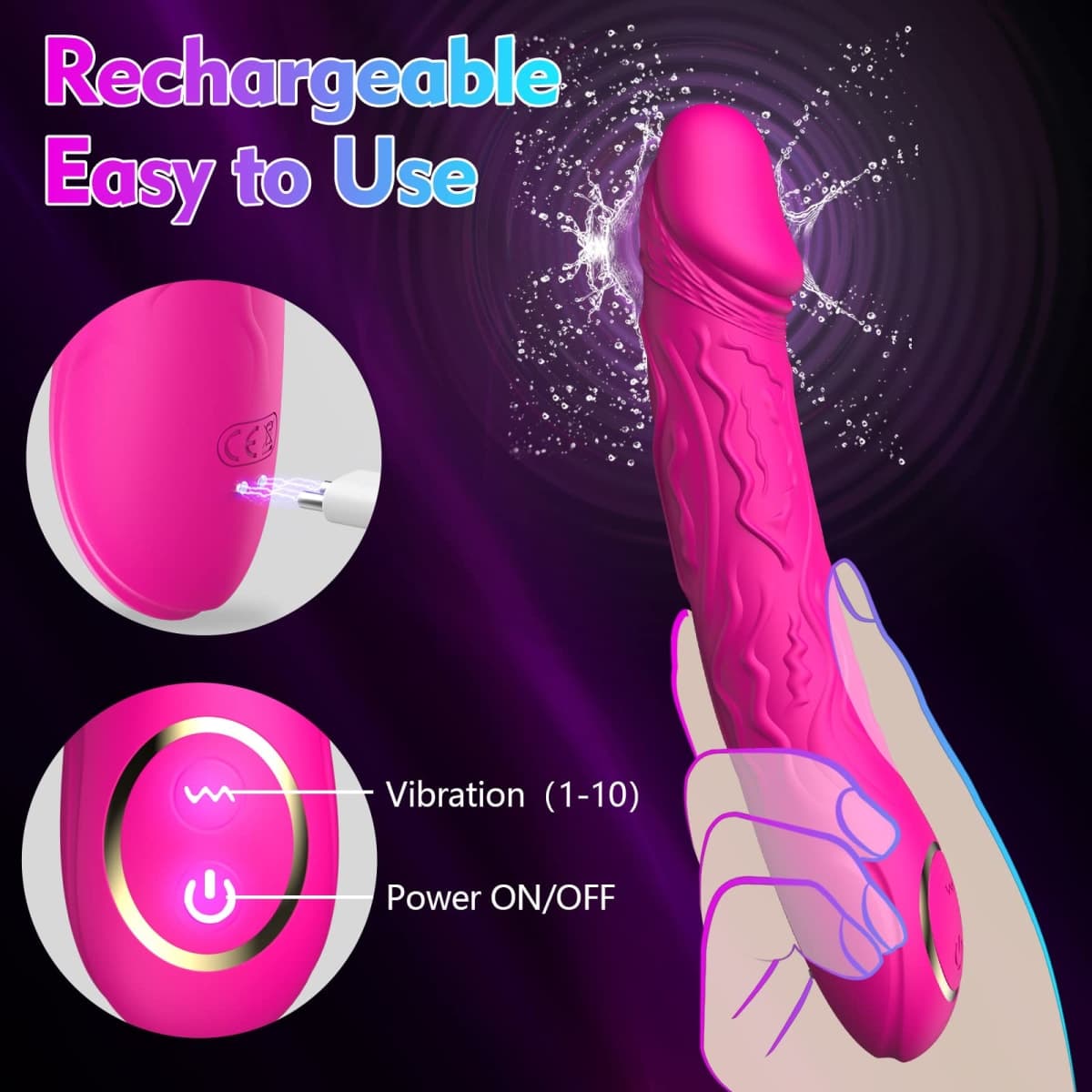 Vibrating Penis Realistic Dildo Vibrator with 10 Powerful Vibration Modes, Women Sex Toy Clitoris Anal Vagina G Spot Vibrator Sex Stimulator Adult Toys for Women Couples Sex Pleasure Rose Toy Vibrator thumbnail 2