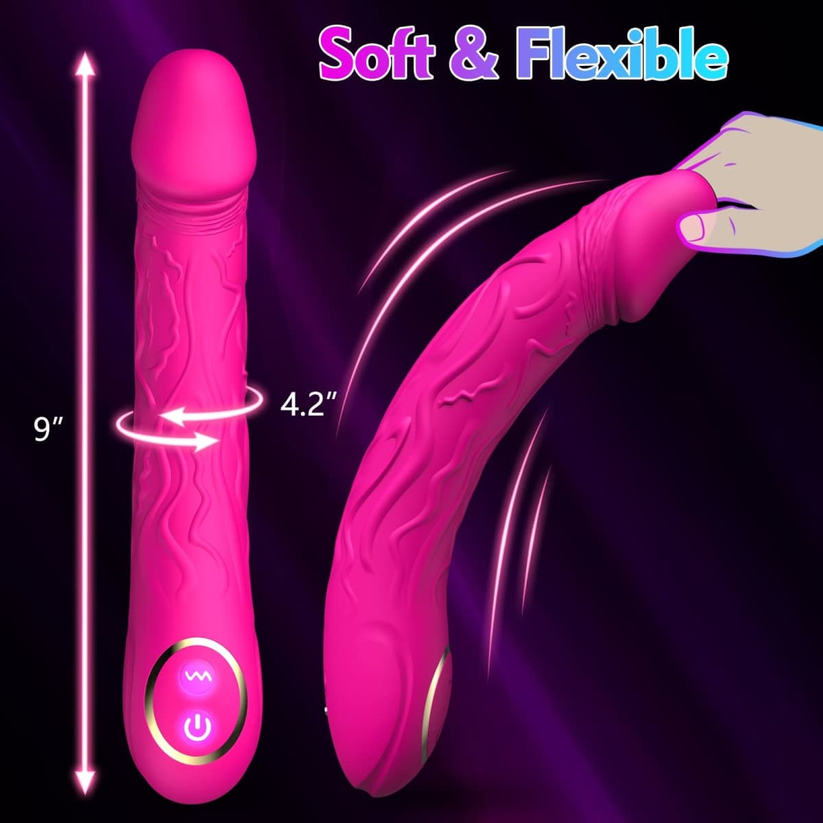 Vibrating Penis Realistic Dildo Vibrator with 10 Powerful Vibration Modes, Women Sex Toy Clitoris Anal Vagina G Spot Vibrator Sex Stimulator Adult Toys for Women Couples Sex Pleasure Rose Toy Vibrator thumbnail 5