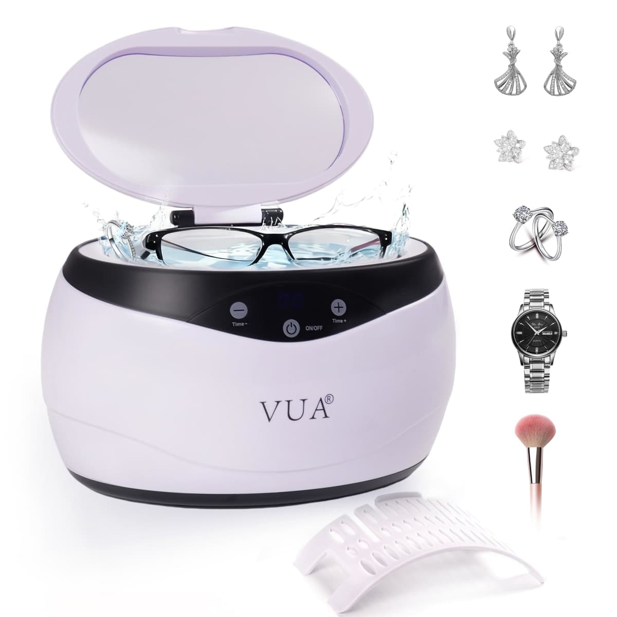 Ultrasonic Jewelry Cleaner, 22oz Ring Cleaner, 42KHz Ultrasonic Cleaner Machine, 304 Stainless Steel Tank, 5 Time Modes Glass Cleaner with Watch Holder for Watch, Rings, Retainers, Dentures — image 1