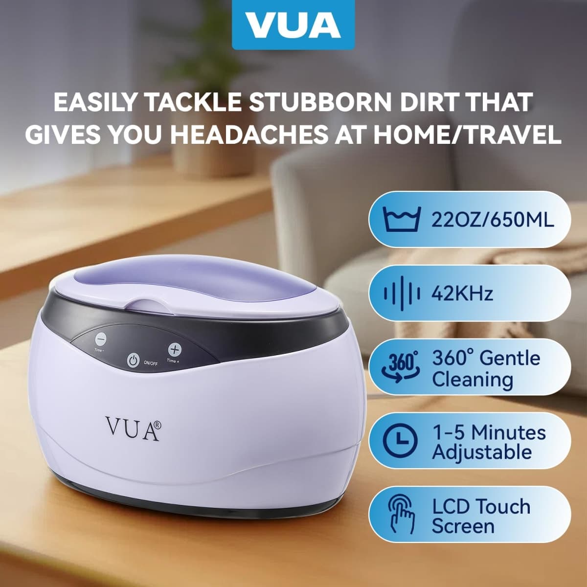 Ultrasonic Jewelry Cleaner, 22oz Ring Cleaner, 42KHz Ultrasonic Cleaner Machine, 304 Stainless Steel Tank, 5 Time Modes Glass Cleaner with Watch Holder for Watch, Rings, Retainers, Dentures thumbnail 2