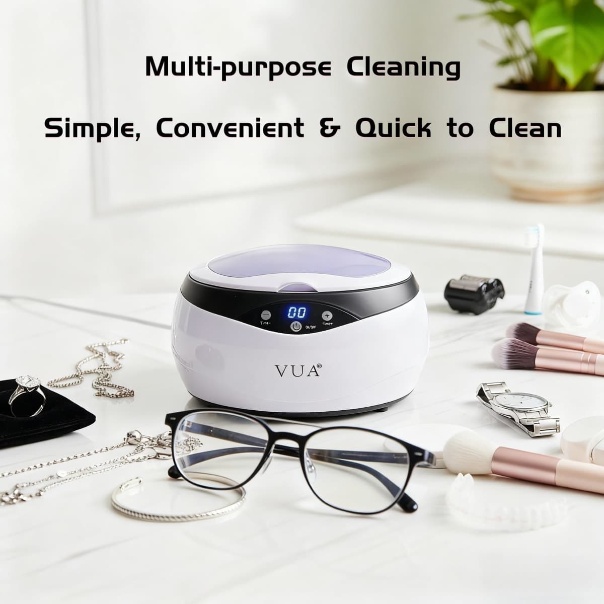 Ultrasonic Jewelry Cleaner, 22oz Ring Cleaner, 42KHz Ultrasonic Cleaner Machine, 304 Stainless Steel Tank, 5 Time Modes Glass Cleaner with Watch Holder for Watch, Rings, Retainers, Dentures thumbnail 3