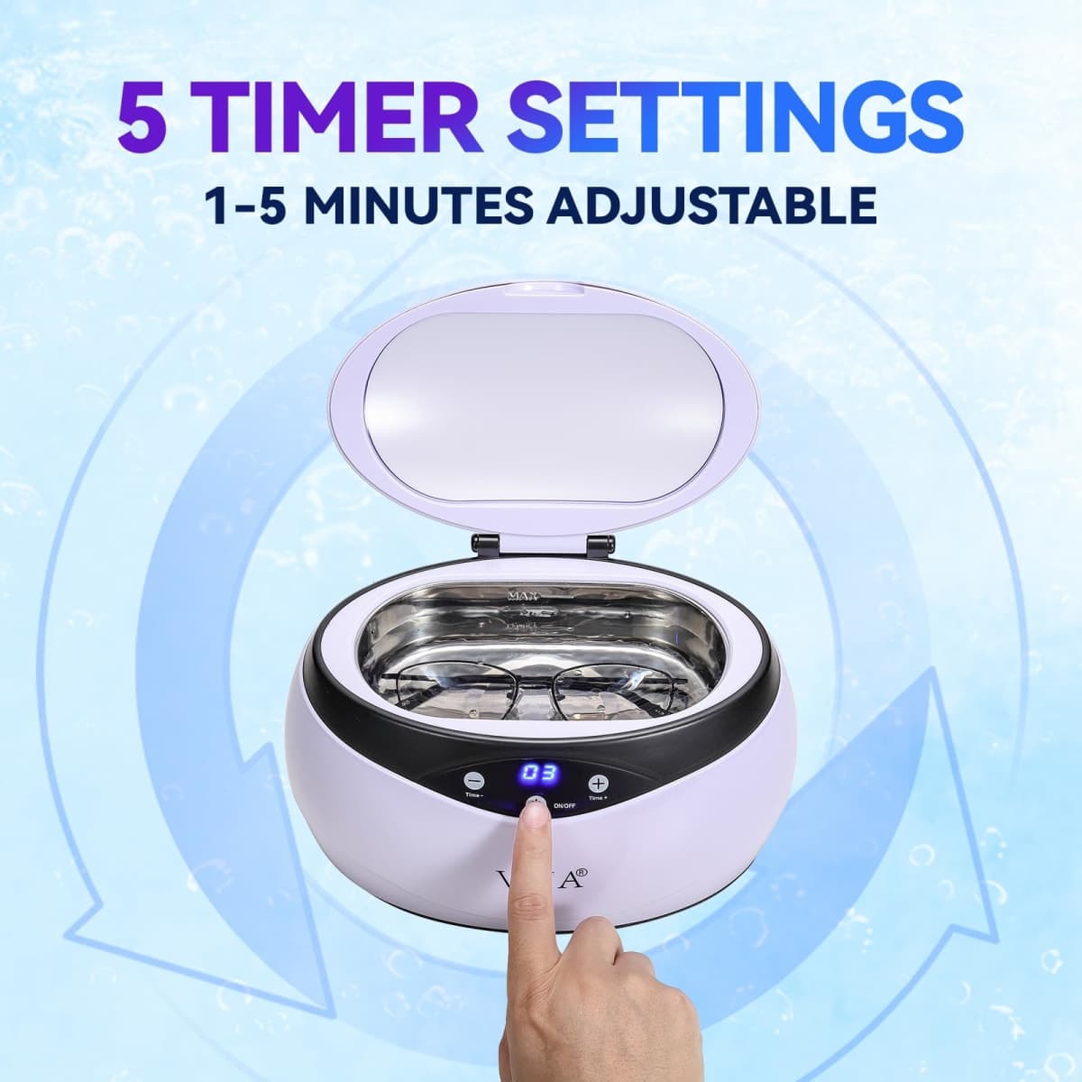 Ultrasonic Jewelry Cleaner, 22oz Ring Cleaner, 42KHz Ultrasonic Cleaner Machine, 304 Stainless Steel Tank, 5 Time Modes Glass Cleaner with Watch Holder for Watch, Rings, Retainers, Dentures thumbnail 5